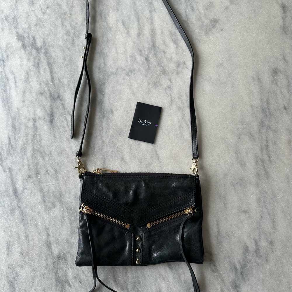 Botkier Black Leather Crossbody Bag with Gold Accents